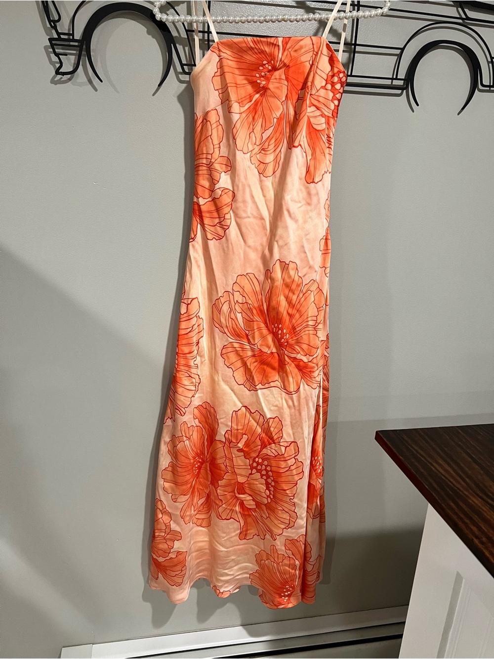 Trixxi Strapless Maxi Dress in Peach and Coral Floral